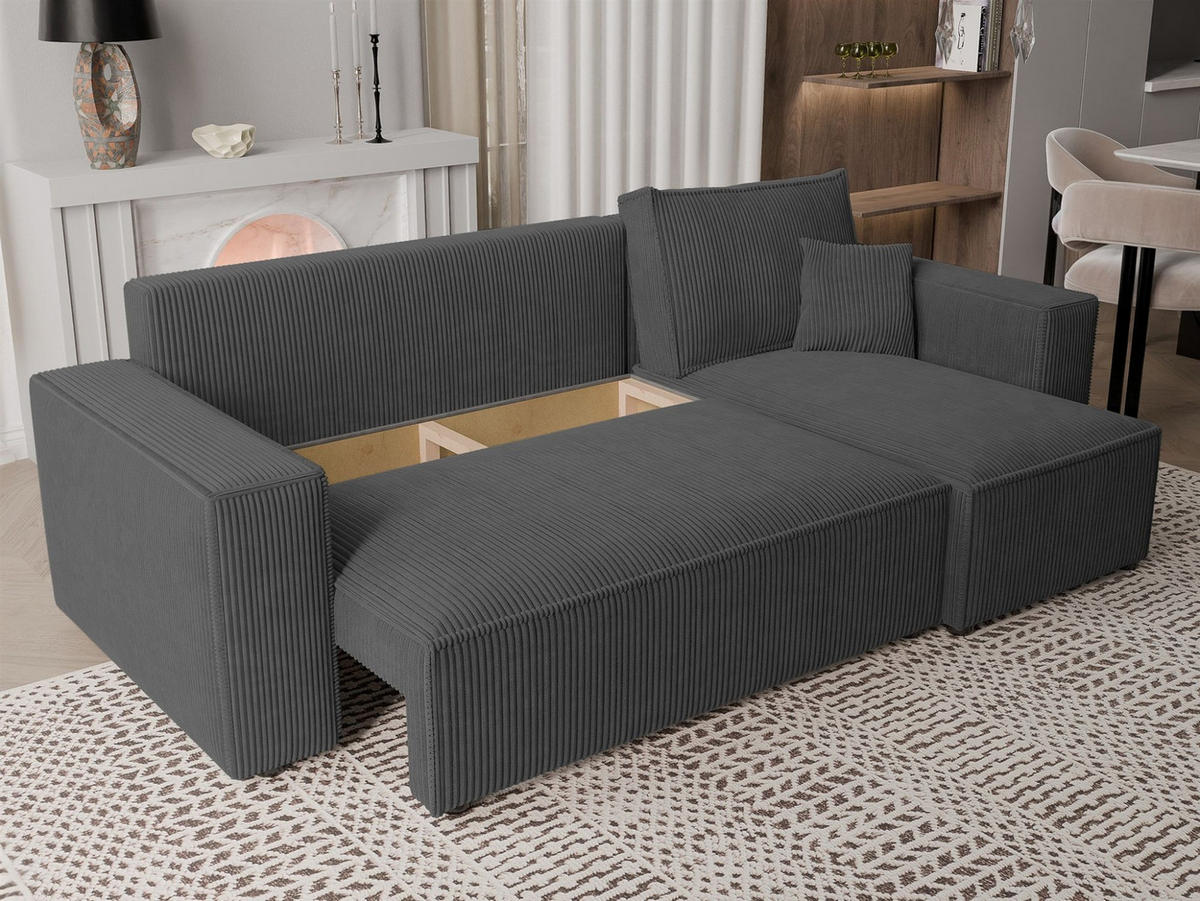 ECKSOFA Adara Mit Schlaffunktion - Dunkelgrau, Holzwerkstoff/Textil (145/244cm) - Fun Möbel