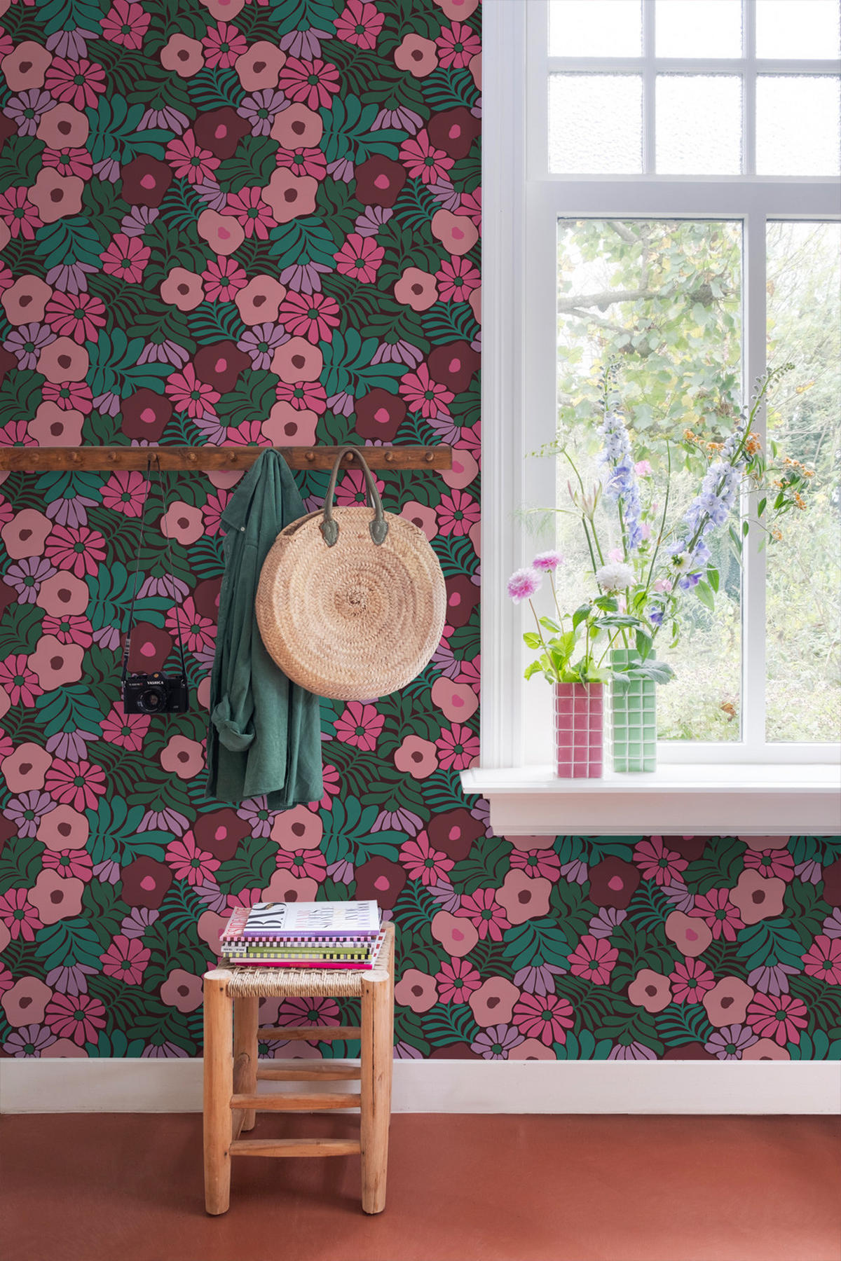 TAPETE Blumen im Matisse-Stil 50 x 900 cm - Pink, Papier (50/900cm) - ESTAhome