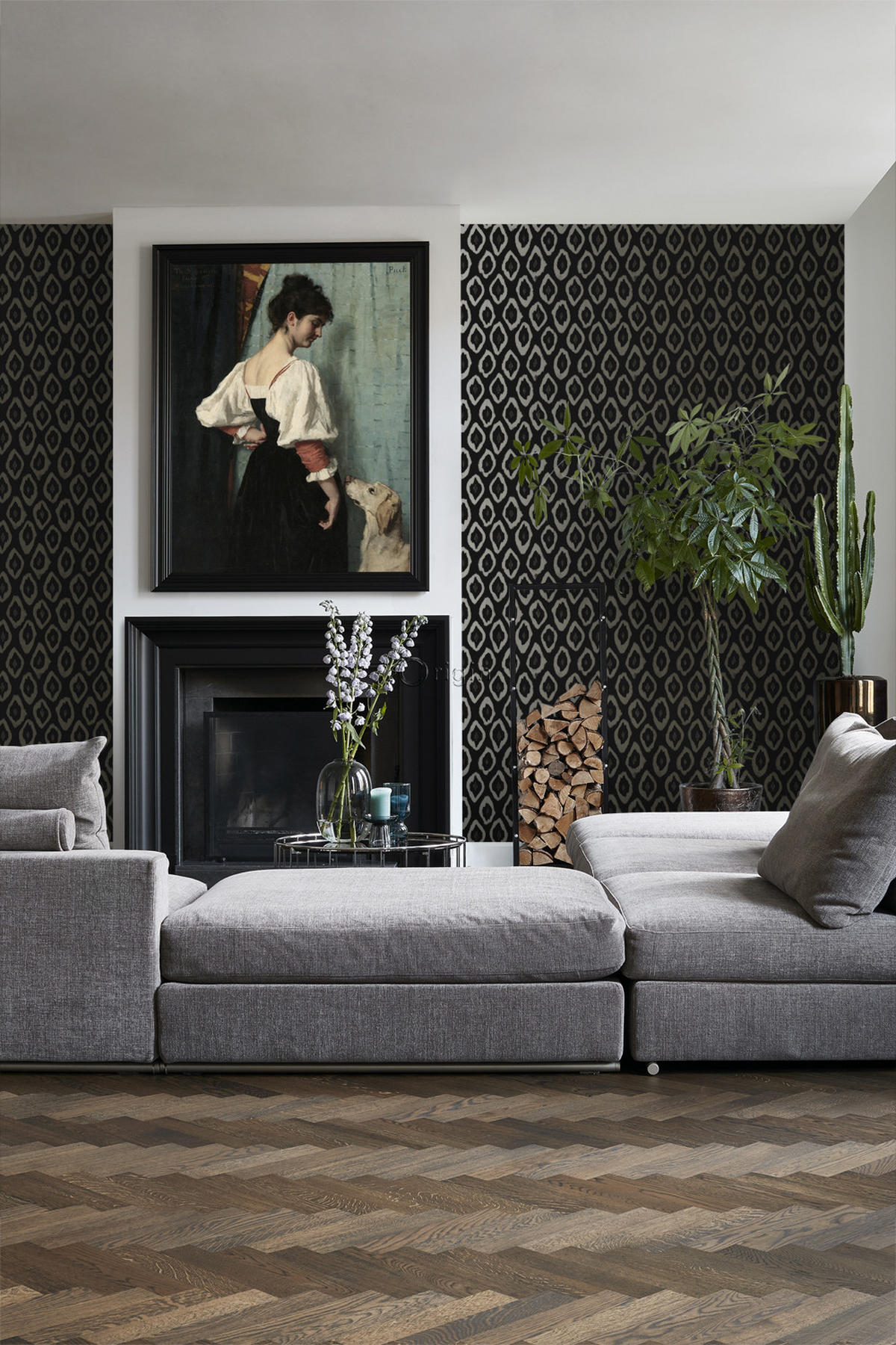 TAPETE Ikat-Motiv 53 cm x 10.05 m - Schwarz, Papier (53/1000cm) - Origin Wallcoverings