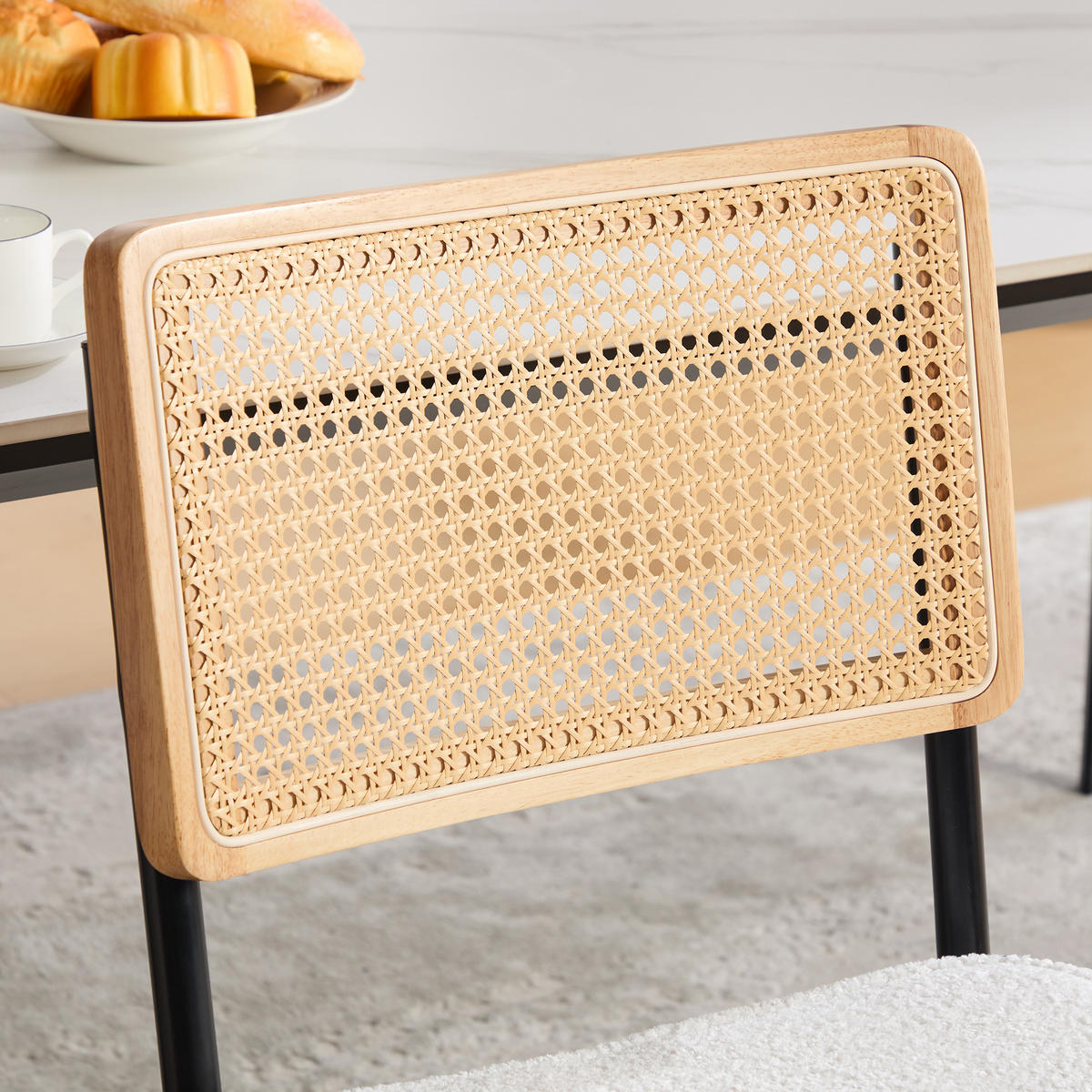SCHWINGSTUHL DE-36881 2er-Set mit Rattan-Rückenlehne und Chenille-Sitz Elfenbein - Creme, Metall (58/86/46cm) - ComfortXL