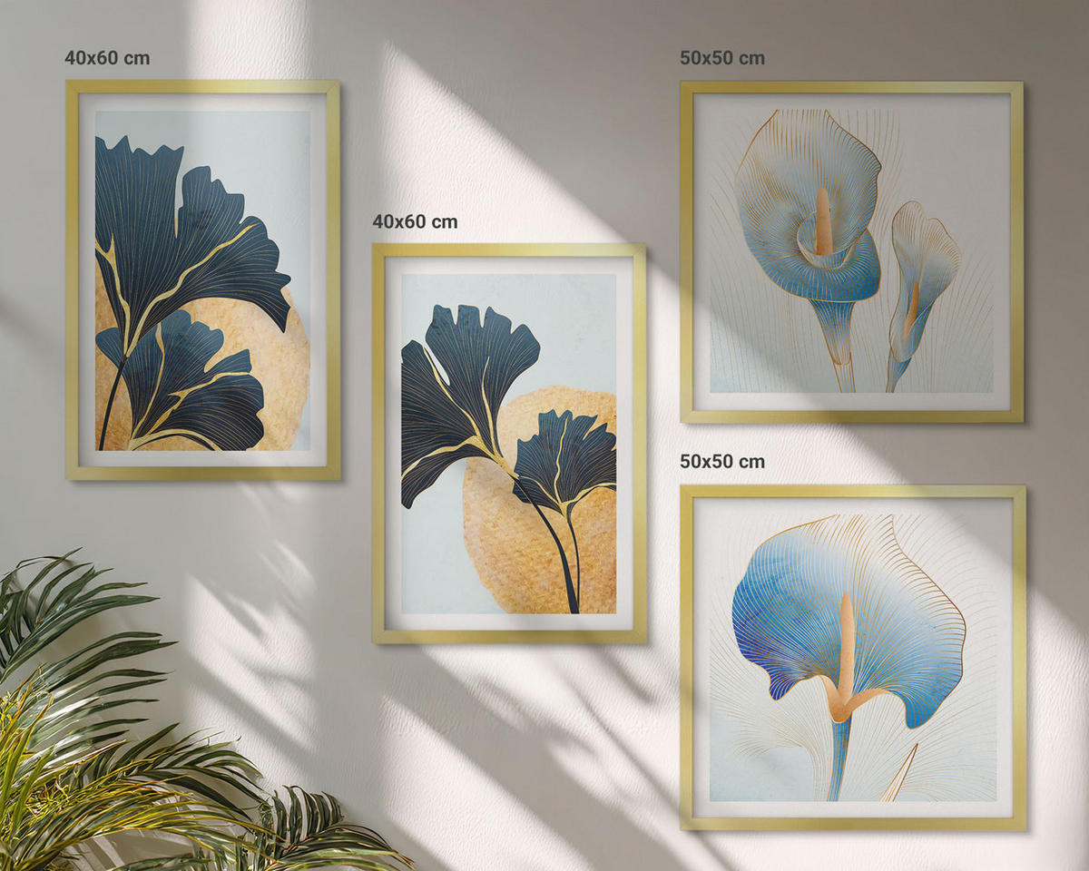 WANDBILDER 4er Set - 50x50 cm & 40x60 cm Goldrahmen - Zitronenweinporträt Kahlo - Goldfarben, Kunststoff (50/50cm) - ArtPrintCave