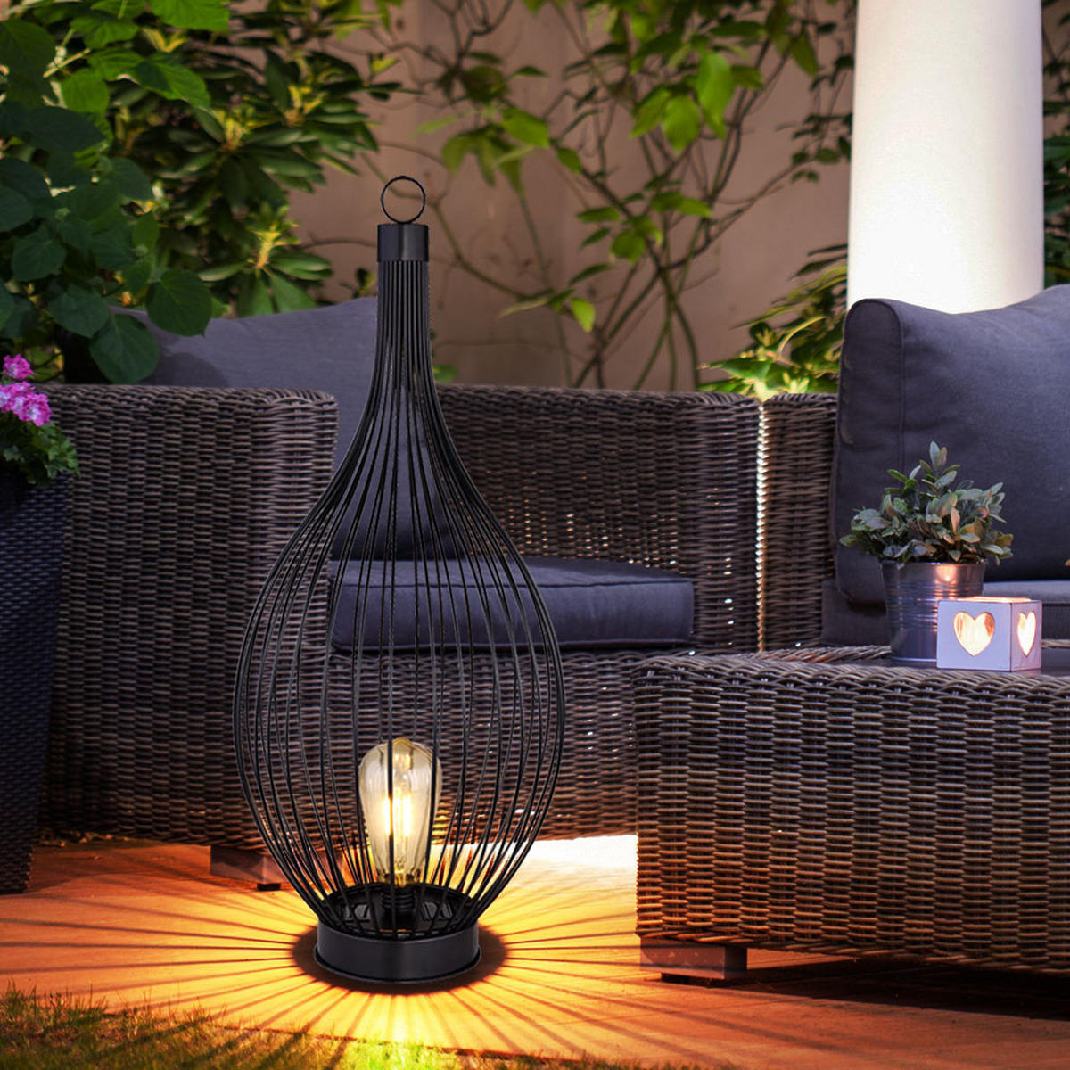 LED AUSSENLEUCHTE Metall Schwarz Amber Warmweiß - Schwarz, Metall (25/25/57cm) - Globo Lighting