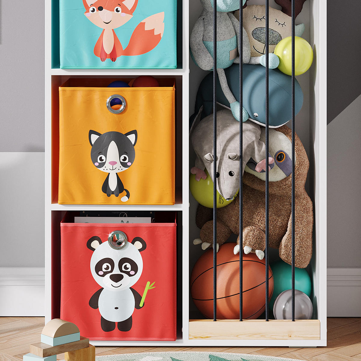 KINDERREGAL Marvin Weiß 72 x 143 cm mit 4 Faltboxen opt.1 - Weiß, Holzwerkstoff (72/143/29.1cm) - Vicco