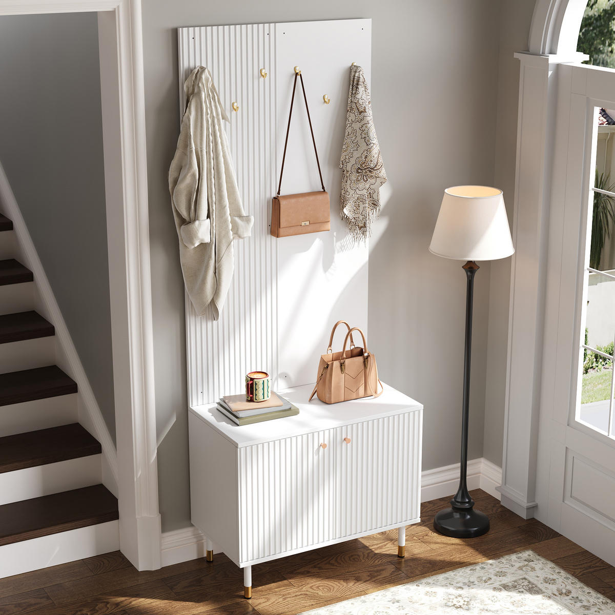 GARDEROBE Schrank Schuhschrank Haken Metallfüße Modern - Weiß, Holzwerkstoff (70/180/35cm) - FLIEKS