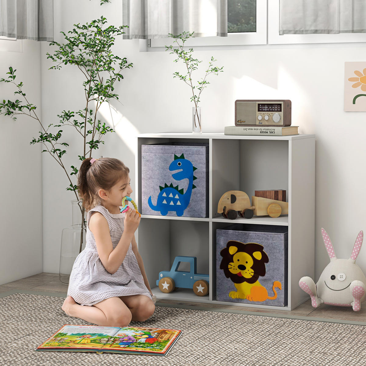 KINDERREGAL Bücherregal mit 2 Aufbewahrungsboxen für Kinderzimmer Weiß+Grau - Weiß, Holzwerkstoff (29.9/61.8/61.8cm) - ZONEKIZ