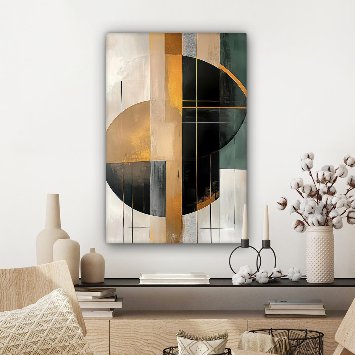 LEINWANDBILD - Abstrakt - Gold - Bronze - Grün - Formen - Modern - 60x90 - Kunstdruck - Multicolor, Textil (60/90cm) - MuchoWow