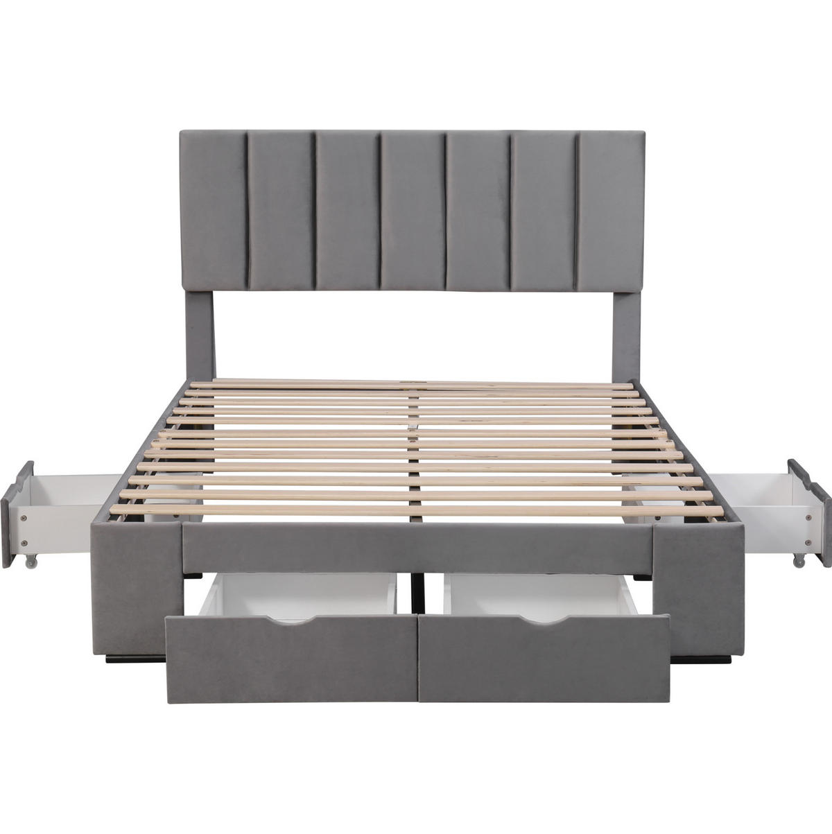 POLSTERBETT 140/200 cm Grau mit Lattenrost und 4 Schubladen - Grau, Textil (140/200cm) - OKWISH