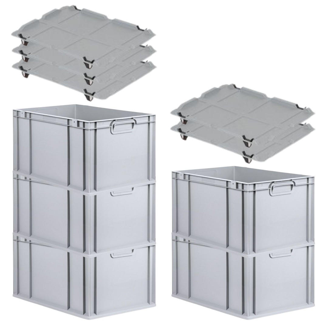 EUROBOX 5x Nextgen Economy Mit Auflagedeckel Grau/Schwarz Griffe Geschlossen - Schwarz, Kunststoff (40/32/60cm) - PROREGAL
