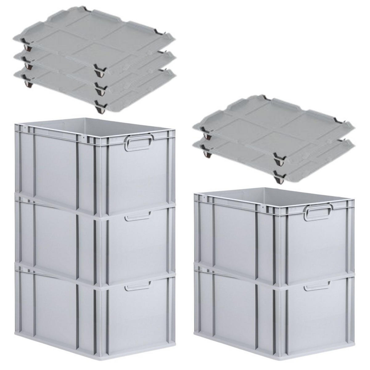 EUROBOX 5x Nextgen Economy Mit Auflagedeckel Grau/Schwarz Griffe Geschlossen - Schwarz, Kunststoff (40/32/60cm) - PROREGAL