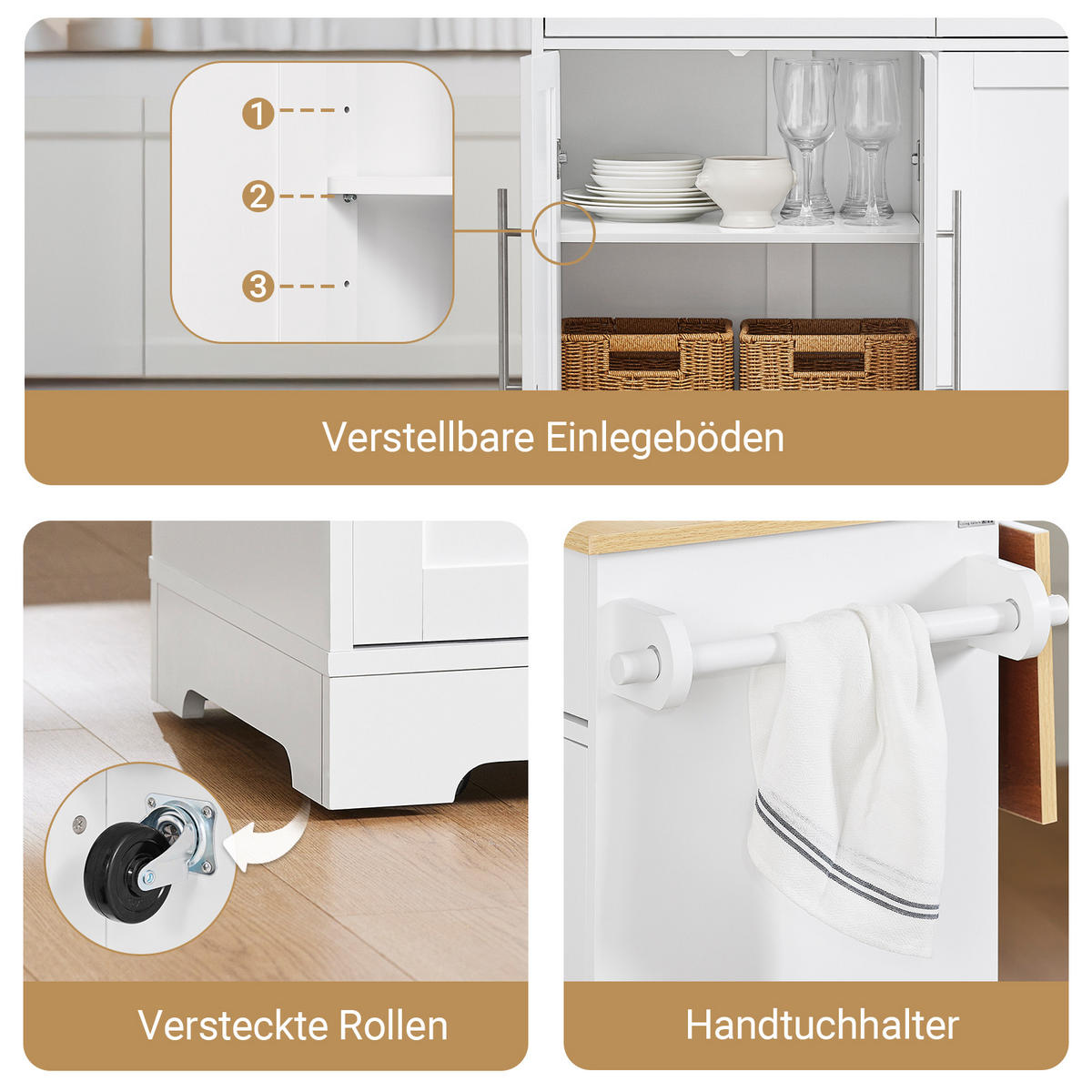 KÜCHENINSEL mit Rollen Weiß-Natur - Weiß, Holzwerkstoff (113/91/69cm) - SoBuy