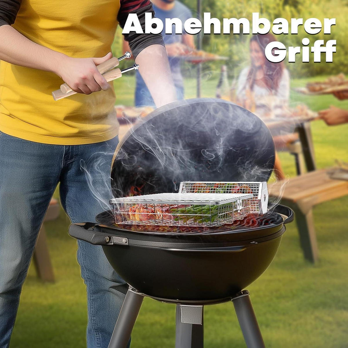 GRILLKORB Set 2-teilig Edelstahl mit Holzgriff - Silberfarben, Metall (24/15/31cm)