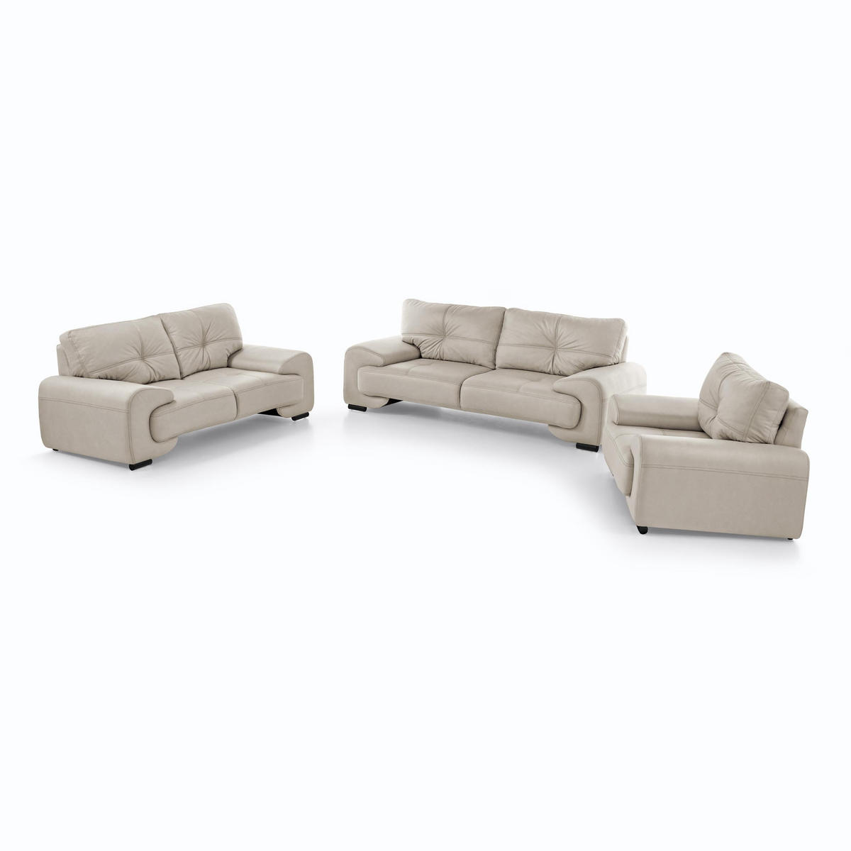 3-SITZER SOFA Omega aus Kunstleder, Beige - Beige/Schwarz, Leder (225/88/98cm) - Beautysofa