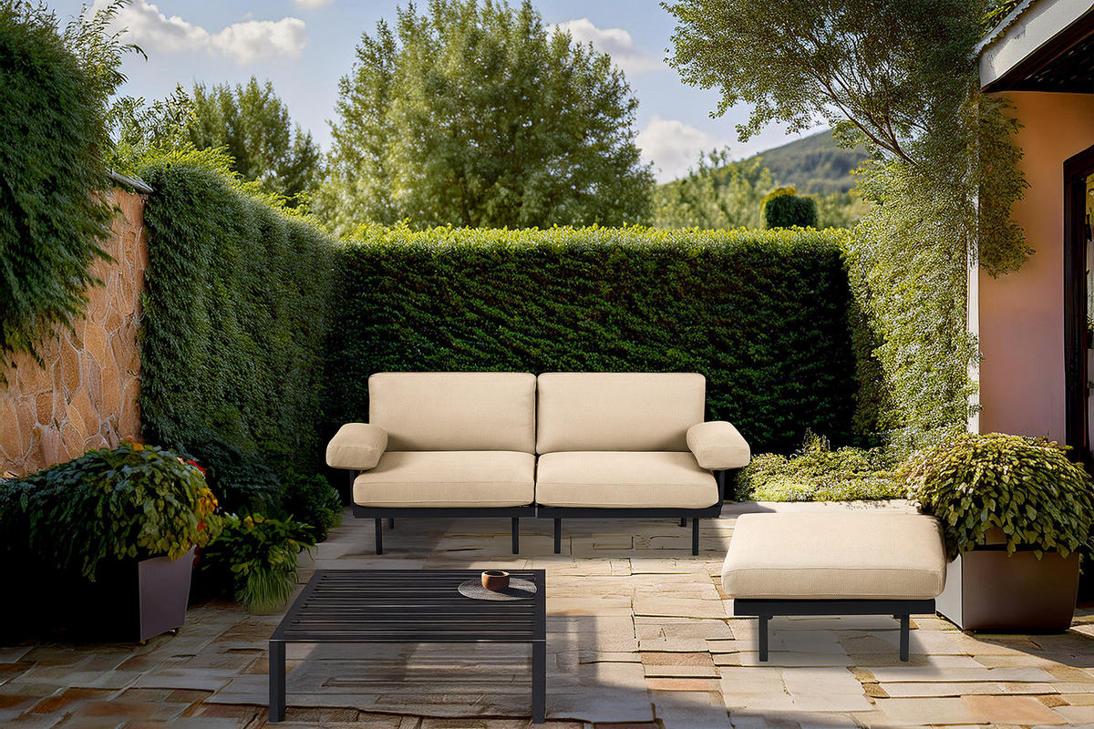 3-SITZER OUTDOOR-SOFA - Beige, Textil/Metall (202/80/84cm) - home24