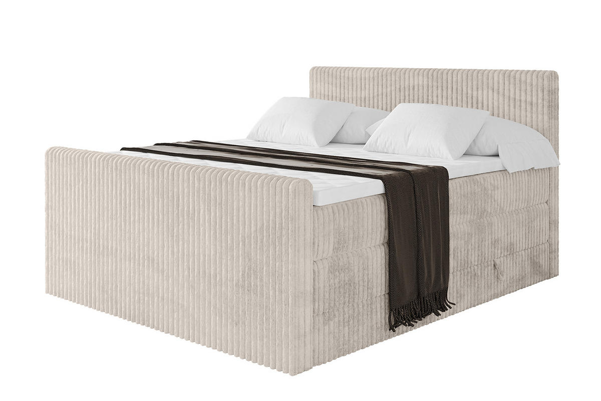 BOXSPRINGBETT mit Matratze H3|H4 und Lattenrost - TOLO-Z KING 180x200 Cord - Creme - Creme, Holzwerkstoff (180/200cm) - ALTDECOR