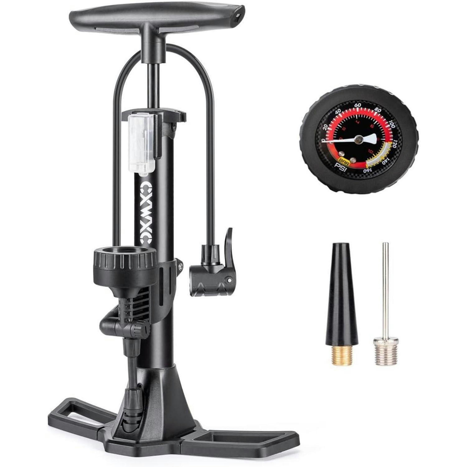 FAHRRADPUMPE mit Manometer für alle Ventile - Schwarz, Metall (8.2/44/21cm)