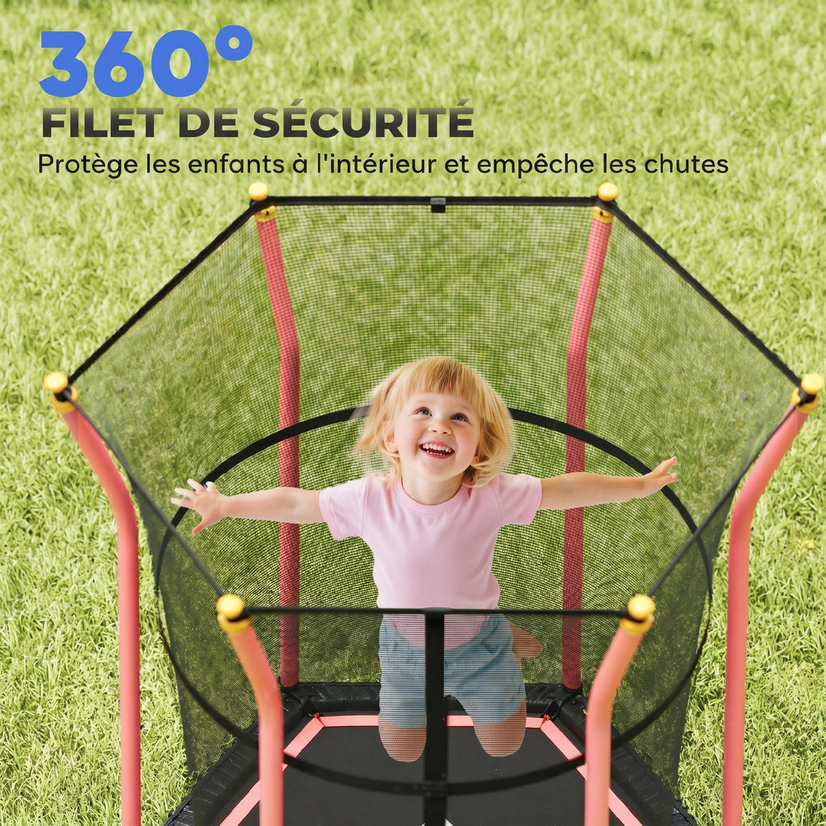 TRAMPOLIN DE-18992 Ø163 cm mit Sicherheitsnetz und Leiter Rot/Schwarz - Rot, Metall (163.5/163.5cm) - ComfortXL