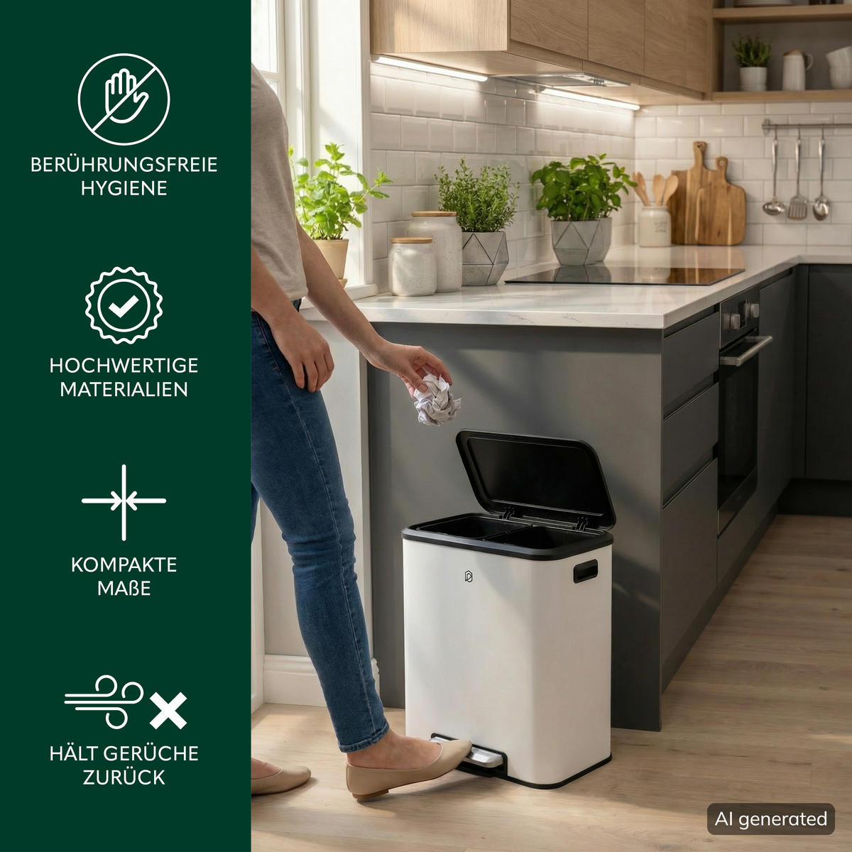 ABFALLEIMER 30 Liter, weiß - Weiß, Metall (42.5/50/33.5cm) - eluno