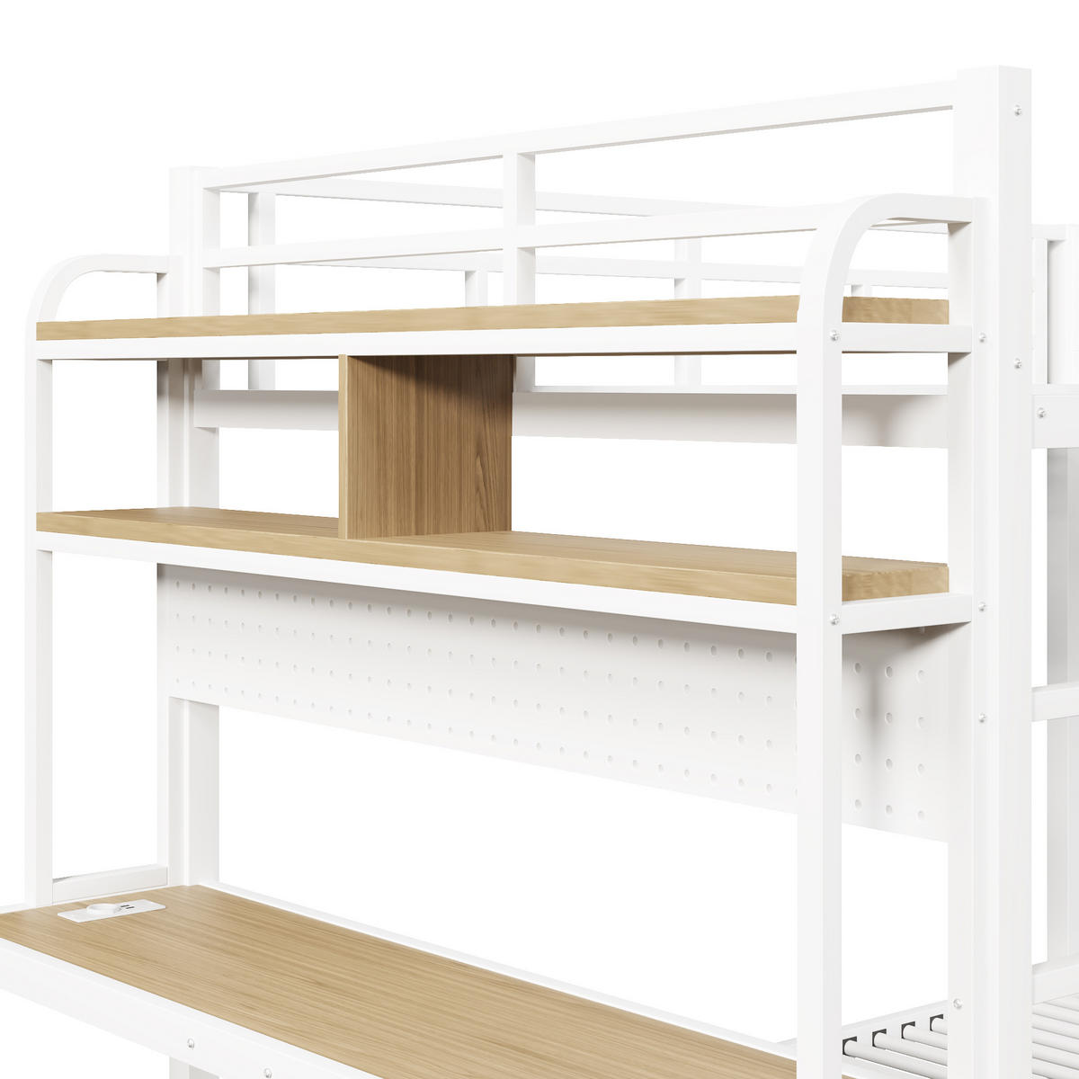 ETAGENBETT 140x200cm Weiß Metall LED-Licht Schreibtisch USB - Weiß, Metall (140/200cm) - FLIEKS