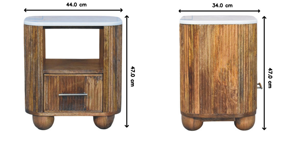 NACHTTISCH mit Golden-Teak-Finish, Tischplatte aus Marmor, 1 Schublade, 1 offene Ablage, braun - Braun, Naturmaterialien/Holz (44/47/34cm) - Artisan Furniture