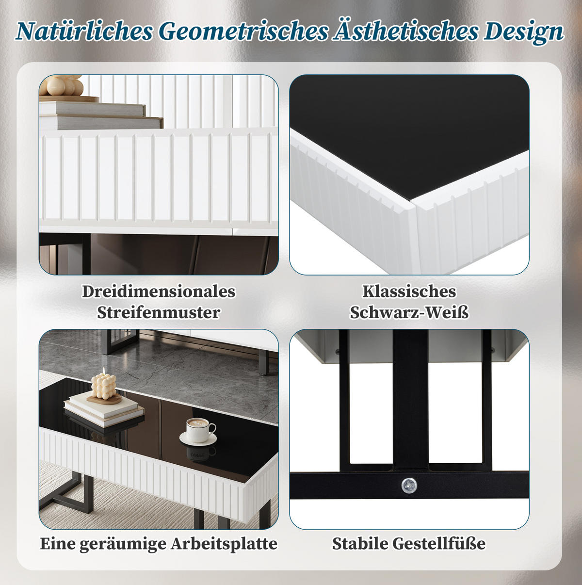 COUCHTISCH- und TV-Lowboard-Set 170/35/47 cm + 110/50,5/41 cm in Schwarz-Weiß - Schwarz, Holzwerkstoff (170/47/35cm) - Flora Grace