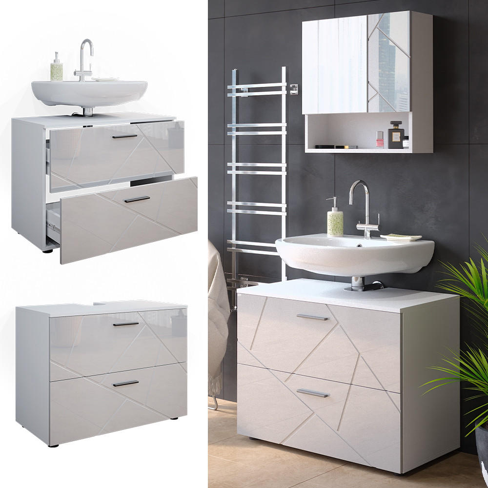 WASCHBECKENUNTERSCHRANK Irma Weiß Hochglanz 80 x 58.6 cm - Weiß Hochglanz/Weiß, Holzwerkstoff (80/58.6/41cm) - Vicco