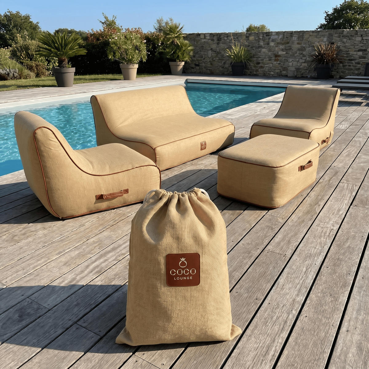 GARTENSET 4-tlg. Beige - Beige, Kunststoff/Textil - Coco Lounge