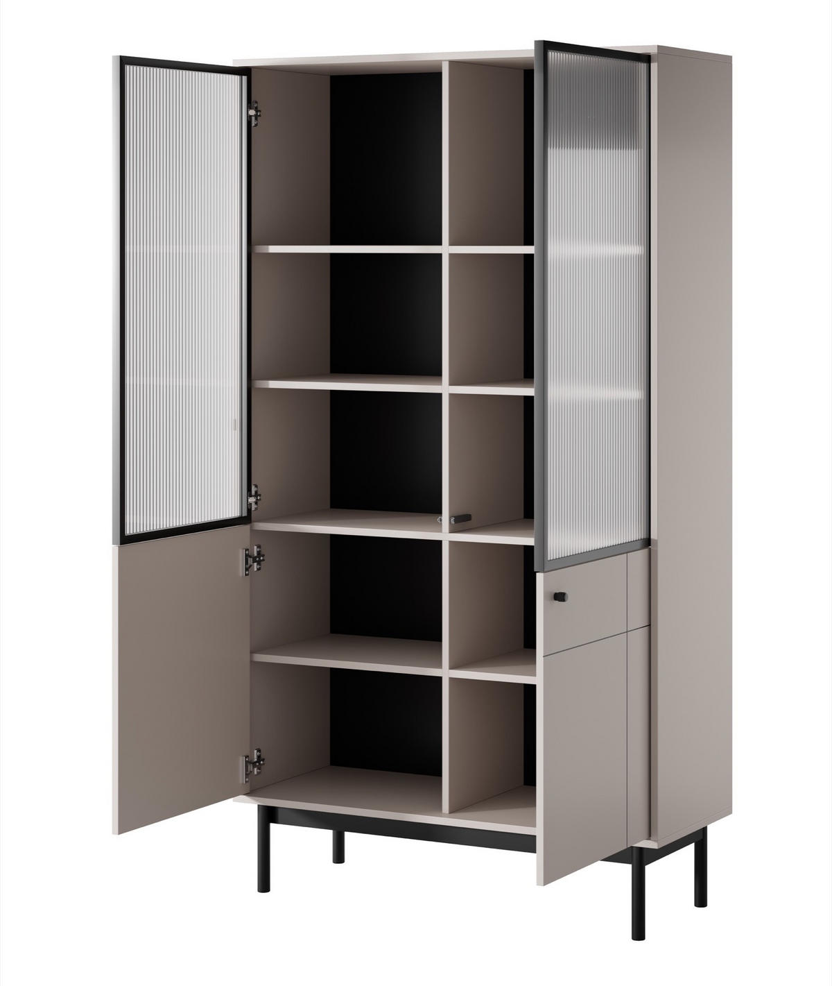 VITRINE Japandies Greige - Taupe/Schwarz, Holz/Holzwerkstoff (104/184.6/39cm) - Selsey