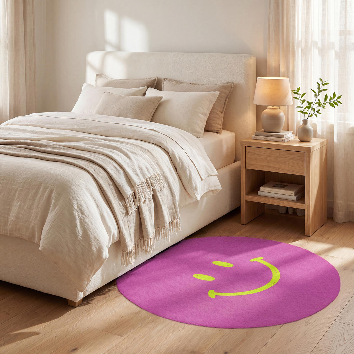 TEPPICH - Smiley - Fröhlich - Rosa - 90x90 cm - Pink, Kunststoff/Textil (90/0.4cm) - OnlyWow