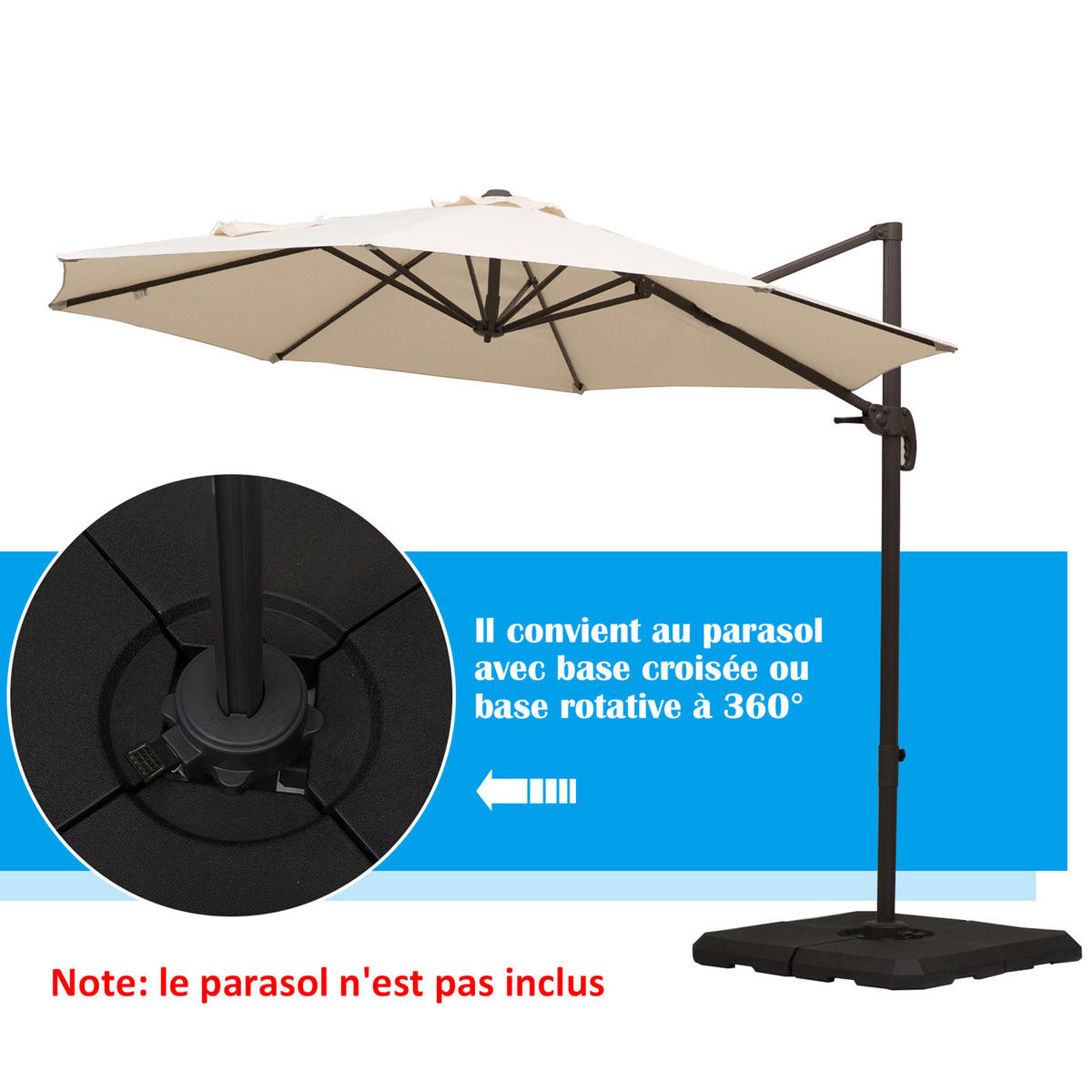 SCHIRMPLATTEN Schwarz 4er-Set 100/100/9,5 cm - Schwarz, Kunststoff (100/100cm) - PANGIVO