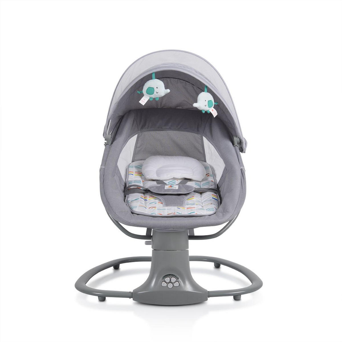 BABYWIPPE Axel 3 in1 grau Bluetooth, 5 Schaukelgeschwindigkeiten, Moskitonetz, 5-Punkt-Gurt - Grau, Metall - Moni