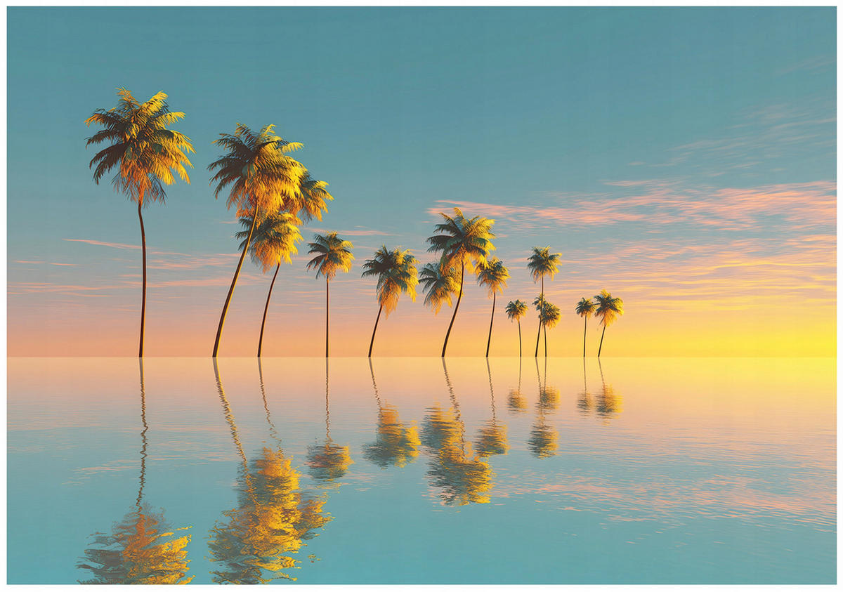 FOTOTAPETE 3D Effekt Strand Meer Karibik Wohnzimmer 200x140 - Multicolor, Papier (200/140cm) - Wallarena