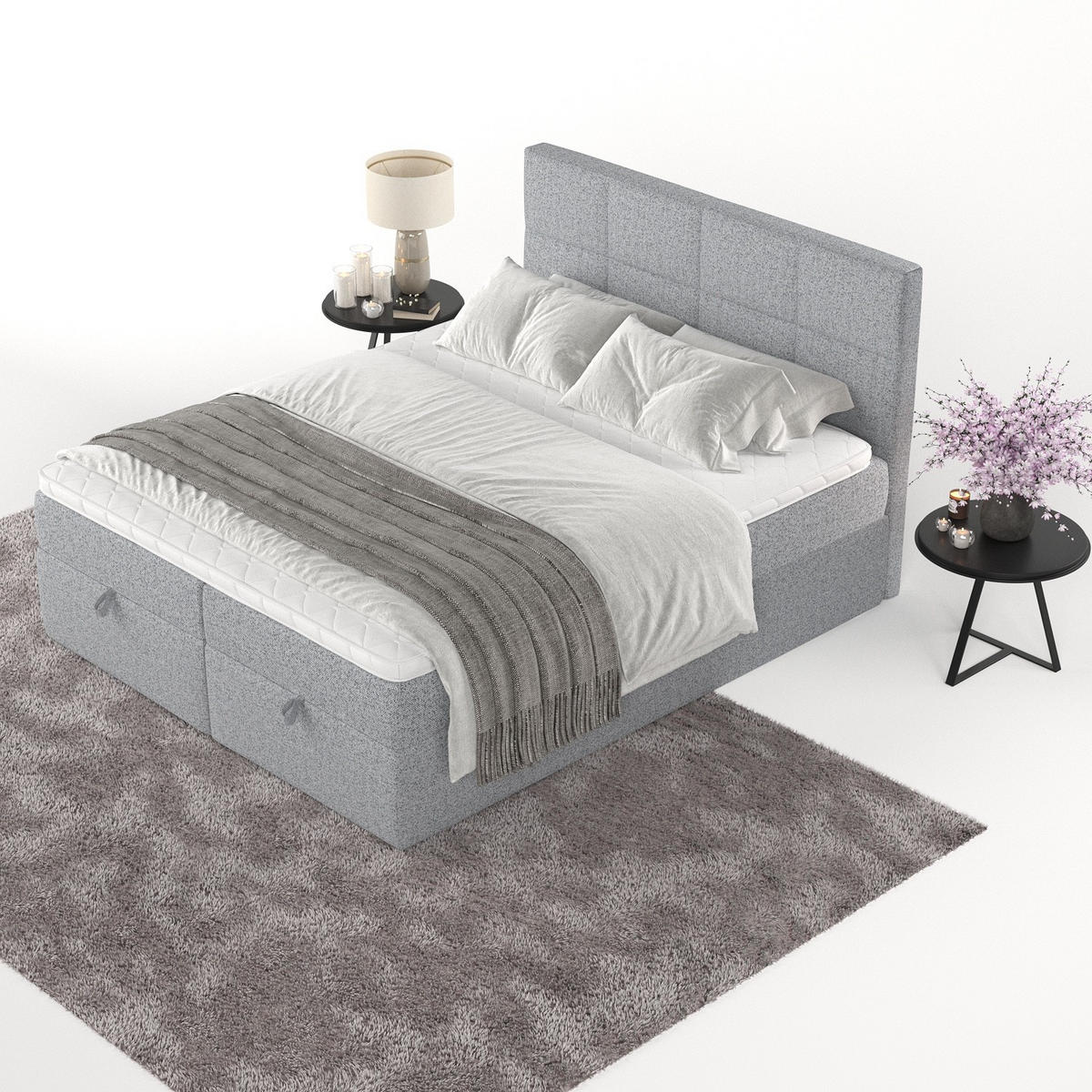 BOXBETT Velto 200/200 cm Grau im Riva Stoff - Schwarz/Grau, Holz/Holzwerkstoff (200/200cm) - AltaBeds