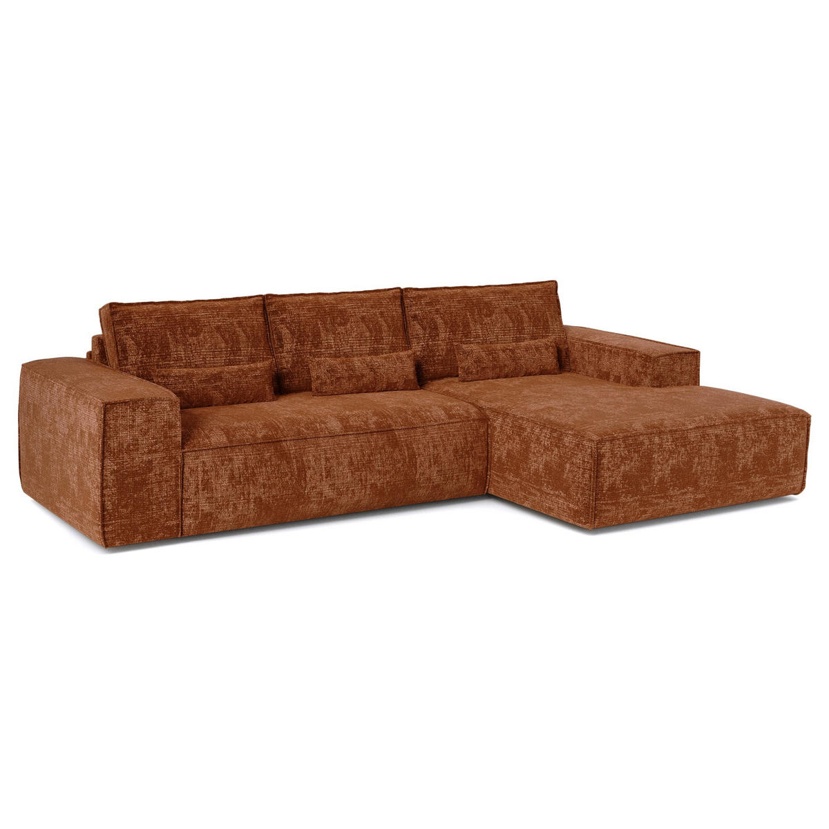 ECKSOFA rechtwinklig JUNE Geprägter Samt Terrakotta 320cm - Dunkelorange/Terracotta, Textil (320/165cm) - Premium Interiors