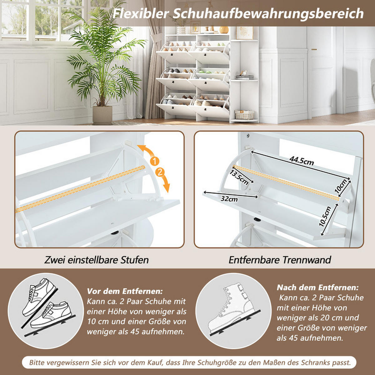 GARDEROBEN-SET mit Schuhschrank und 8 Haken 120x24x200 cm - Weiß, Holzwerkstoff (24/200/120cm) - Fuleadture