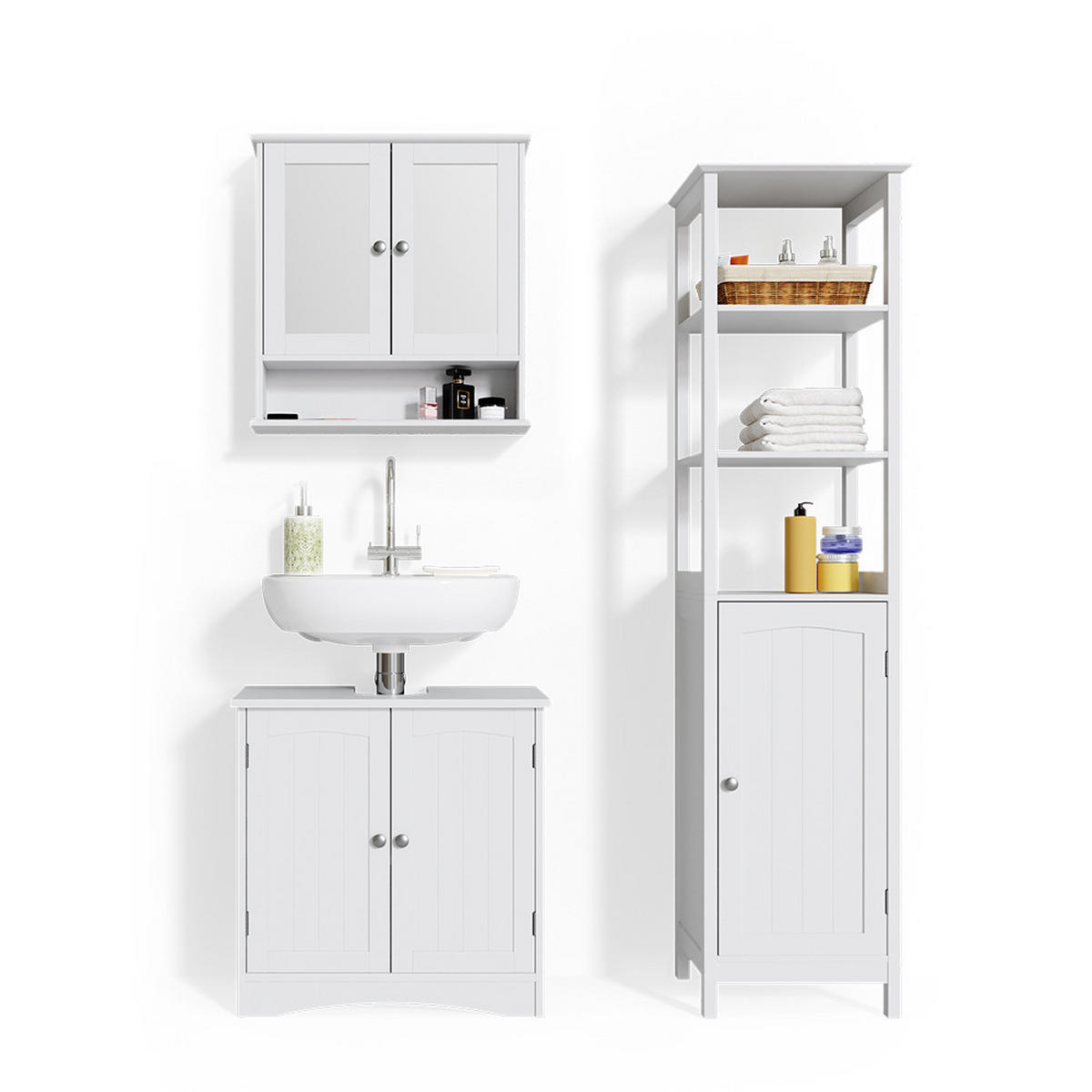 BADMÖBEL-SET Bianco Weiß 3 Teile, mit Hochschrank - Weiß, Holzwerkstoff (60/60/30cm) - Vicco
