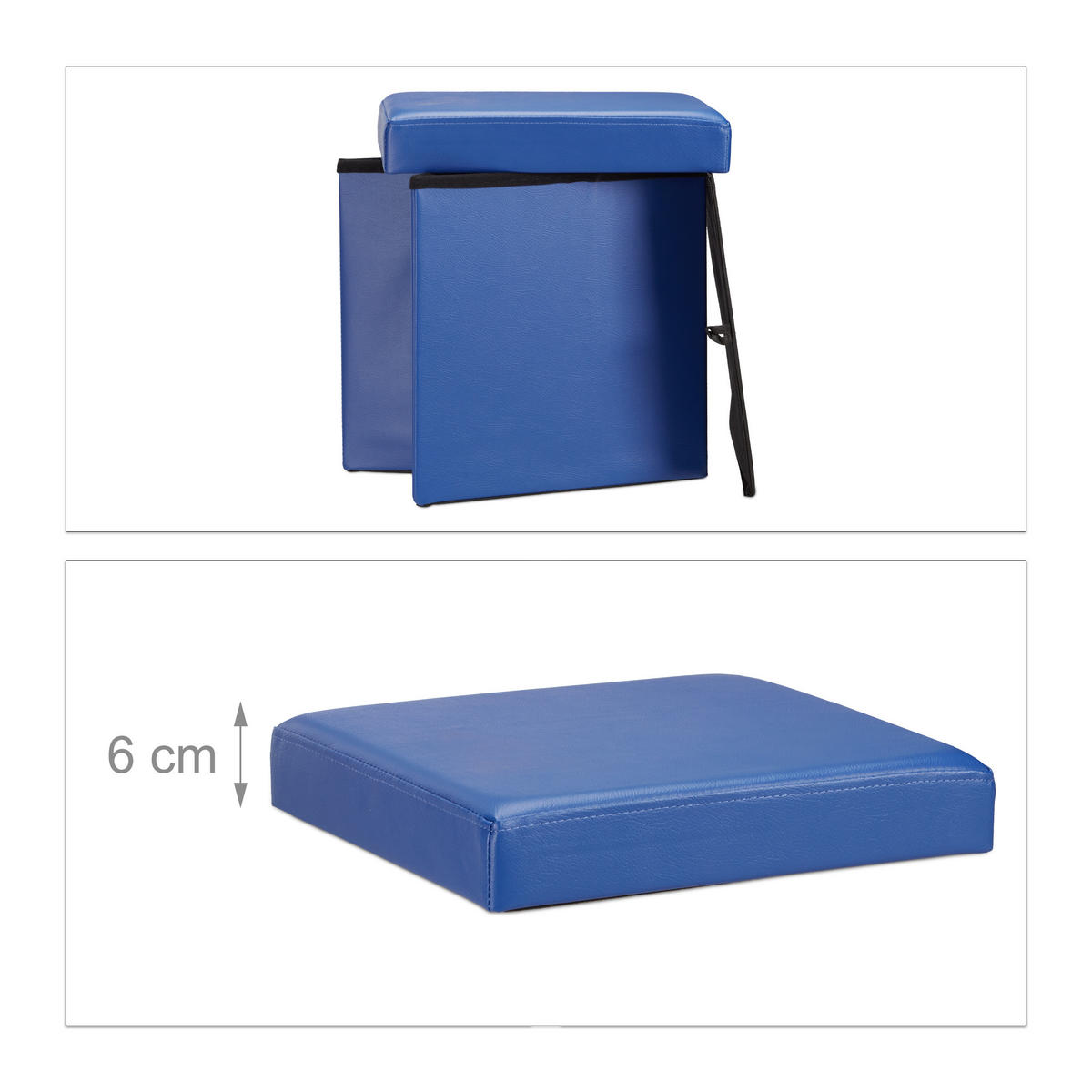 FALTBARER Sitzhocker - Blau, Holzwerkstoff/Kunststoff (38/38/38cm) - Relaxdays