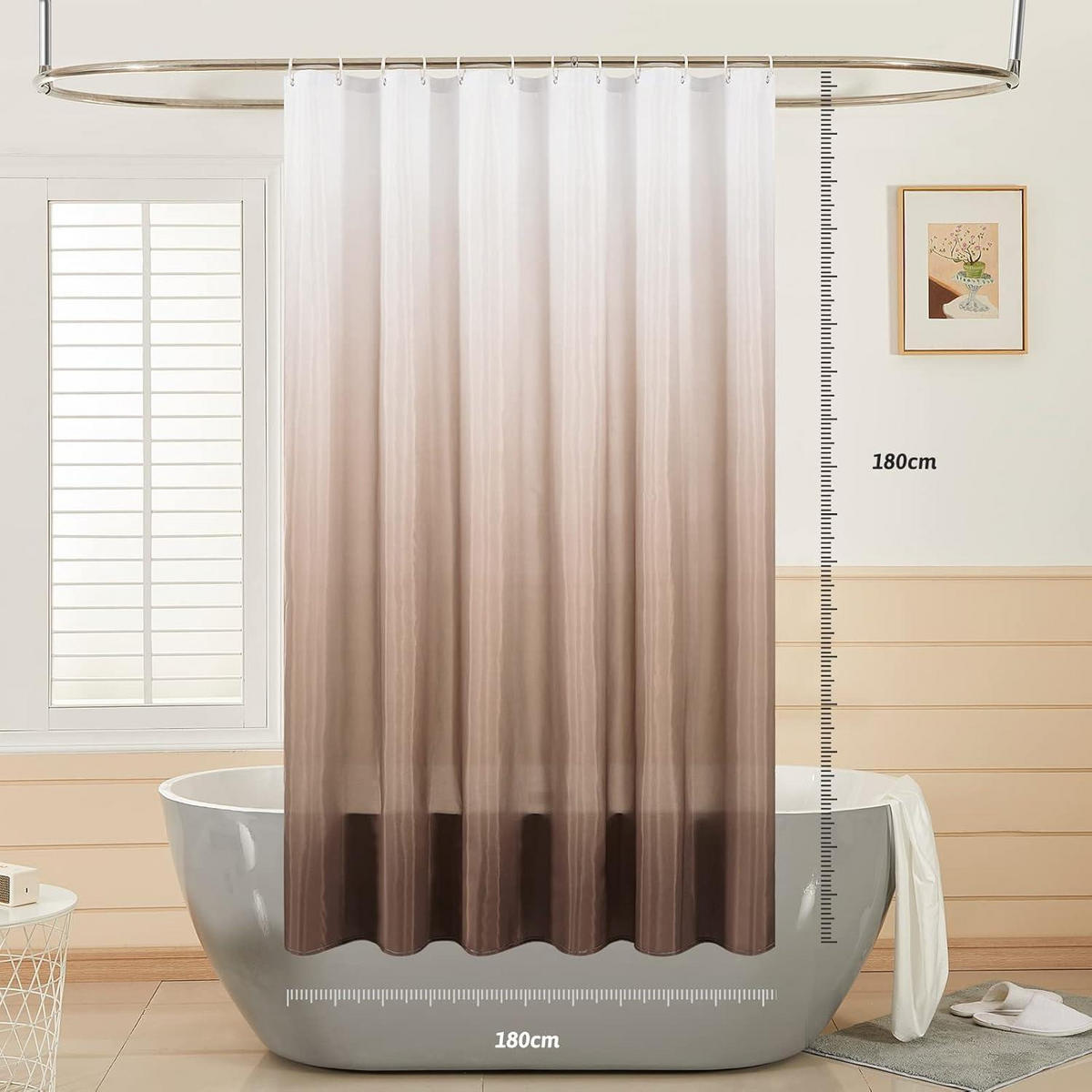 DUSCHVORHANG 180 x 180 cm Taupe mit 12 Ringen - Beige, Textil (180/180cm)