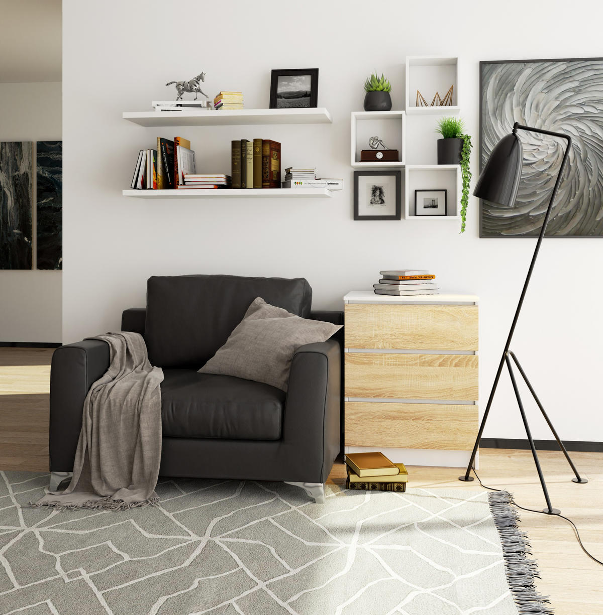 KOMMODE Weiß, Eiche Sonoma 77/60/40 - Weiß, Holzwerkstoff (60/77/40cm) - RAUMHIRSCH FURNITURE