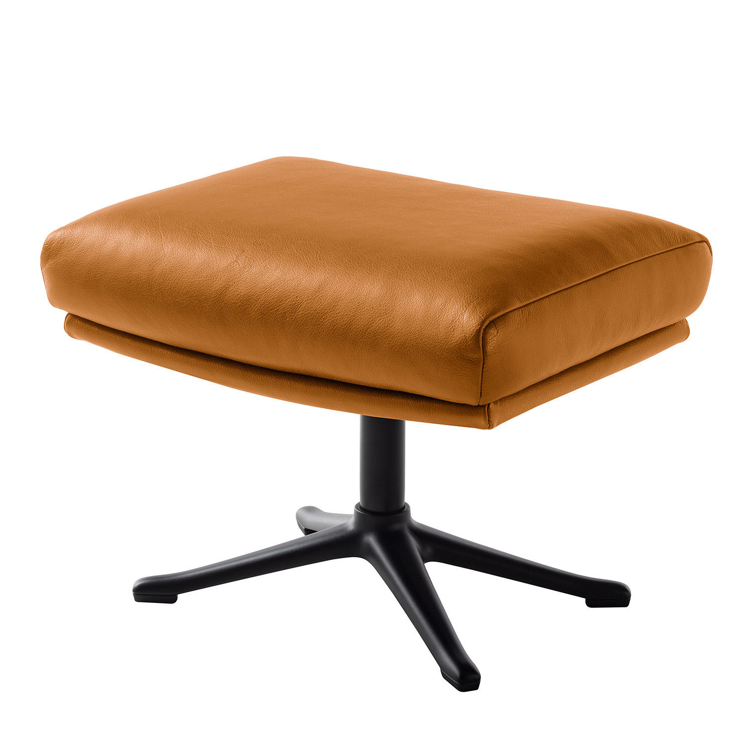 HOCKER mit Kreuzfuß - Cognac/Schwarz, Leder/Metall (54/41/41cm) - home24