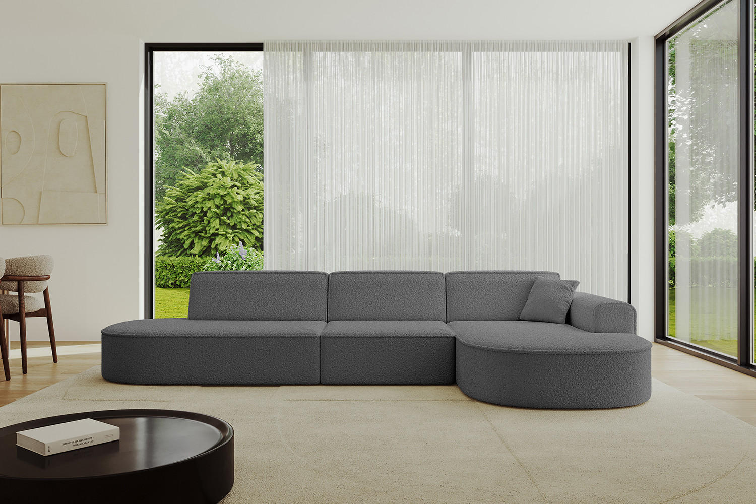 ECKSOFA Ottomane Rechts MARI-L2 - 317x163x73,5 cm Grau Bouclé - Schwarz/Grau, Holzwerkstoff/Kunststoff (317/163cm) - ALTDECOR