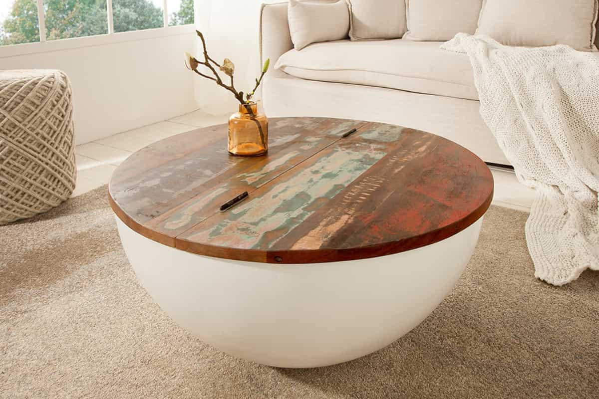 COUCHTISCH JAKARTA rund Mehrfarbig|Weiß 70cm - Goldfarben/Multicolor, Holz/Metall (70/70/33cm) - riess-ambiente