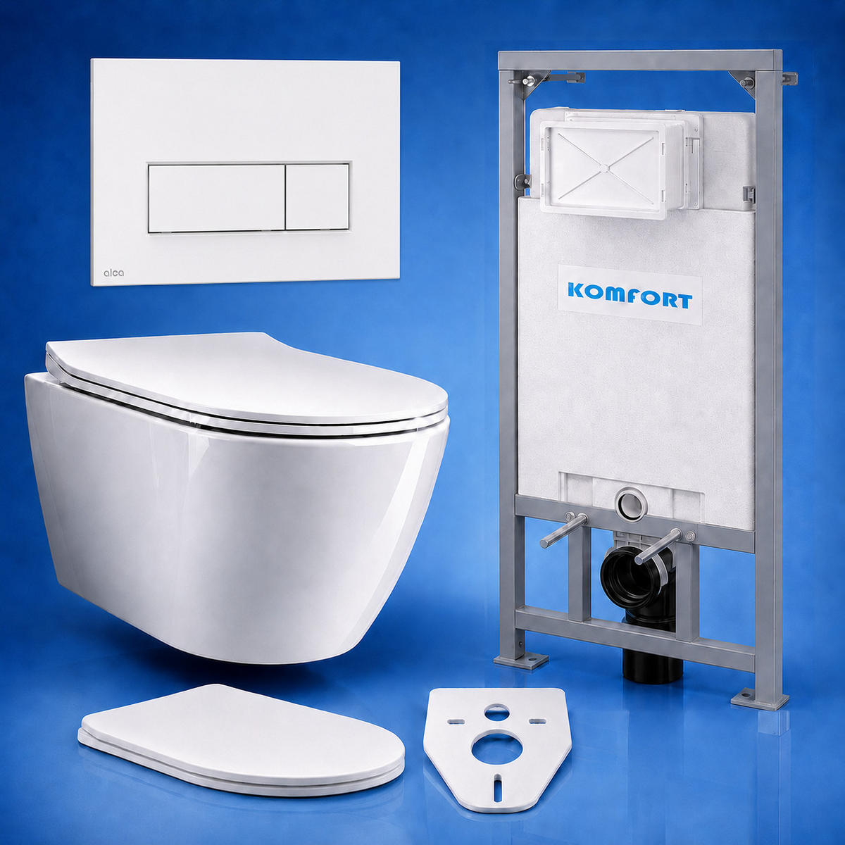 WC-SET ROLO Weiß, Slim-Sitz, Vorwandelement und Betätigungsplatte M570 Weiß THIN - Weiß, Keramik (53/119.5/48.5cm) - bad land