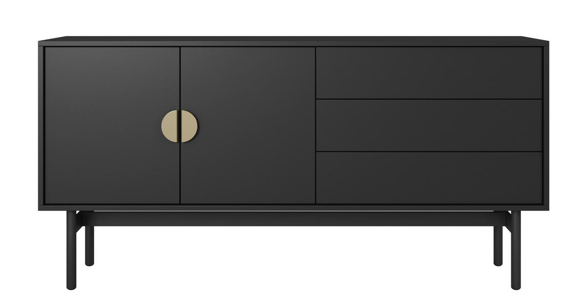 TV-SCHRANK Stoon Schwarz 154 cm - Goldfarben/Schwarz, Holzwerkstoff/Metall (154/76/38cm) - Selsey