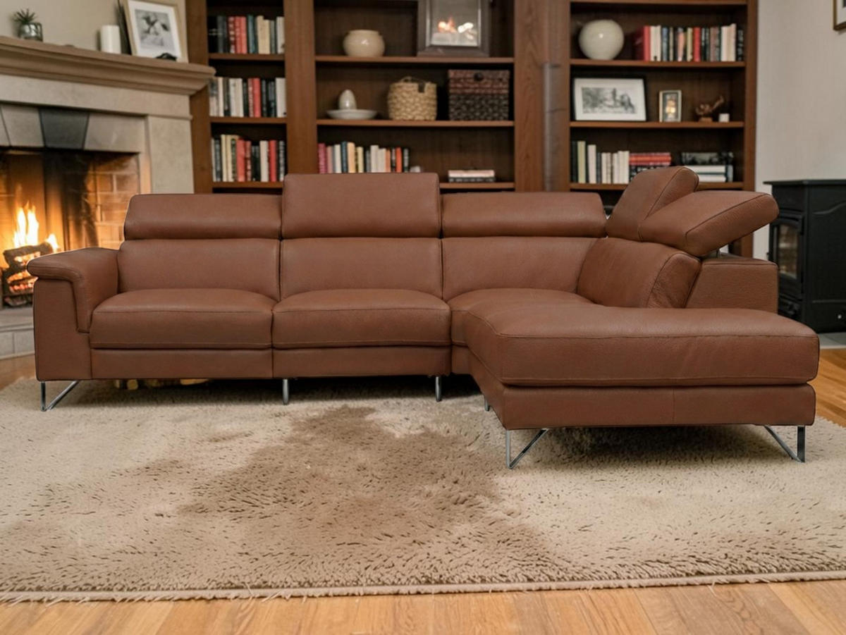 ECKSOFA Antares Echtleder Cognacbraun - Cognac, Leder/Metall (276/224cm)