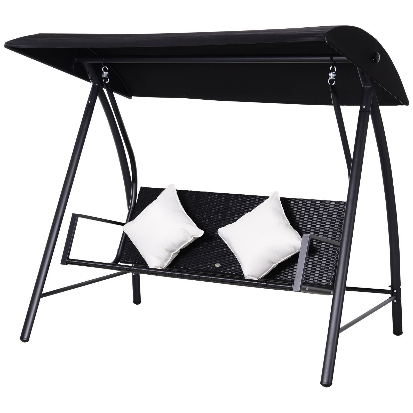 HOLLYWOODSCHAUKEL, Polyrattan, Metall, mit Kissen, belastbar bis 360kg, Schwarz - Schwarz, Metall (124/179/198cm) - Outsunny