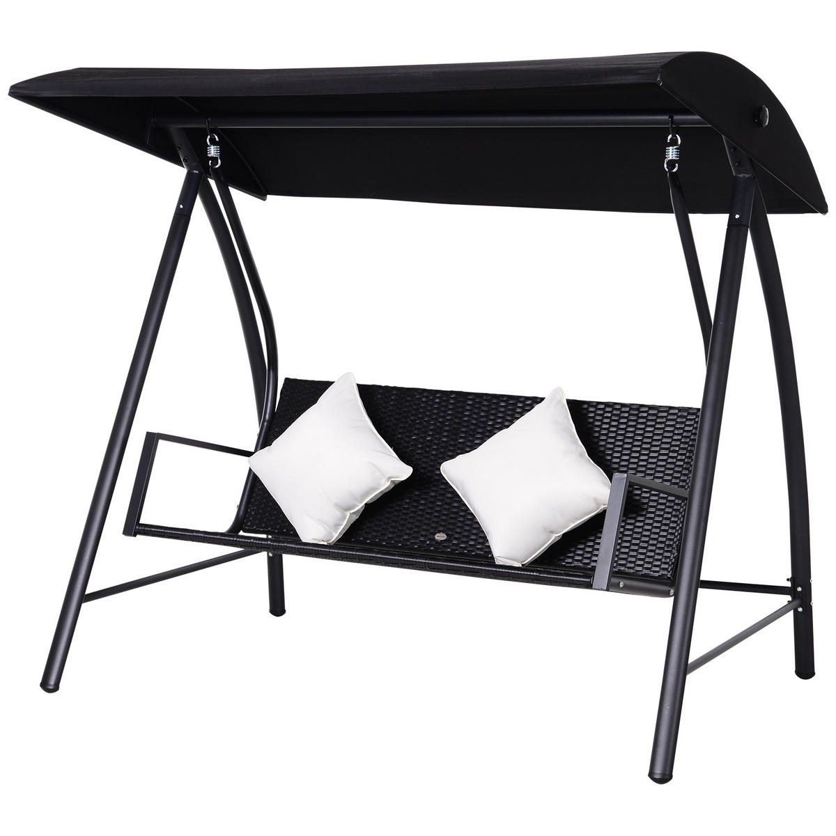 HOLLYWOODSCHAUKEL, Polyrattan, Metall, mit Kissen, belastbar bis 360kg, Schwarz - Schwarz, Metall (124/179/198cm) - Outsunny