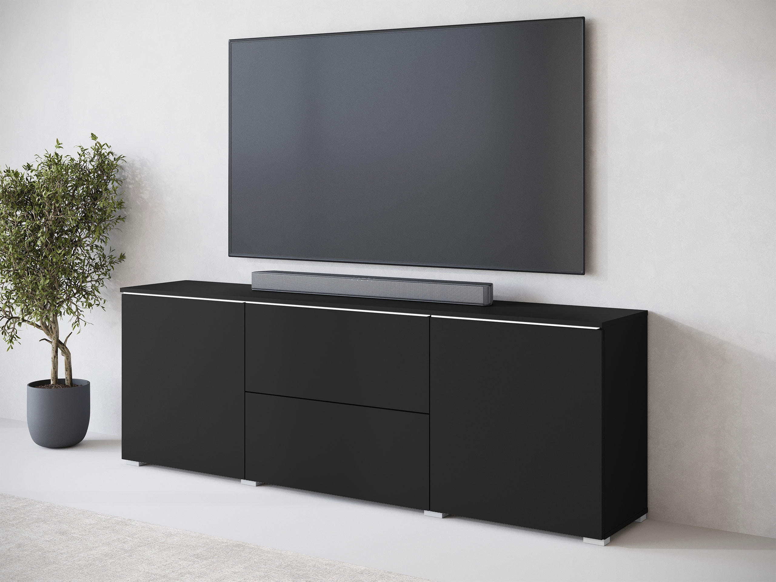 TV-LOWBOARD Vera 180 mit weißer LED Beleuchtung - Silberfarben/Graphitfarben, Holzwerkstoff/Kunststoff (180/62/35cm) - MIRJAN24