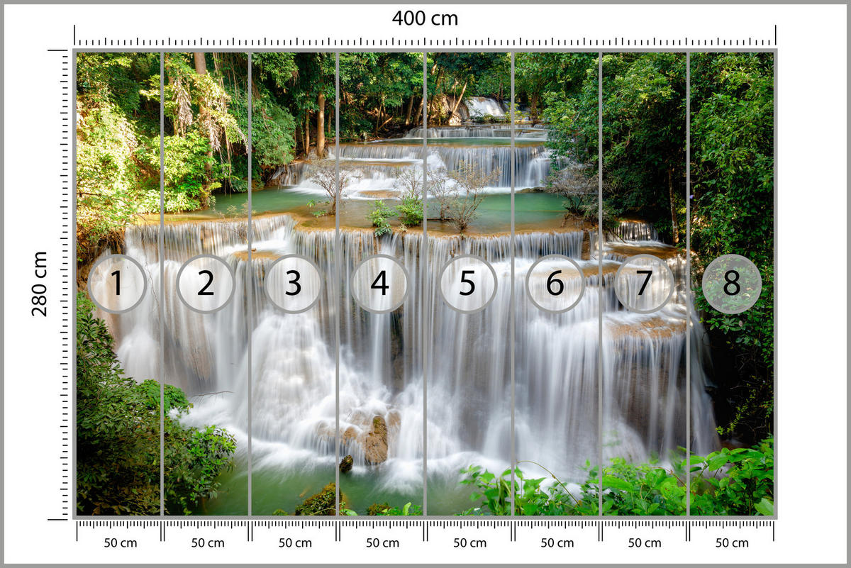 FOTOTAPETE für Esszimmer Panorama Waldwasserfall Bäume Pflanzen Natur 400x280 - Beige/Braun, Papier (400/280cm) - Muralo