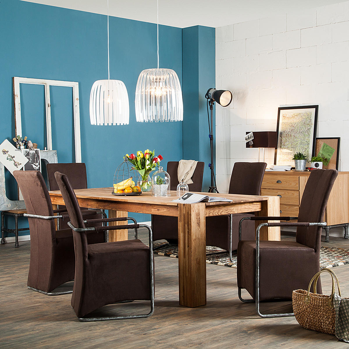 ESSTISCH - Eiche massiv - Eichefarben, Holz (100/220/75cm) - home24