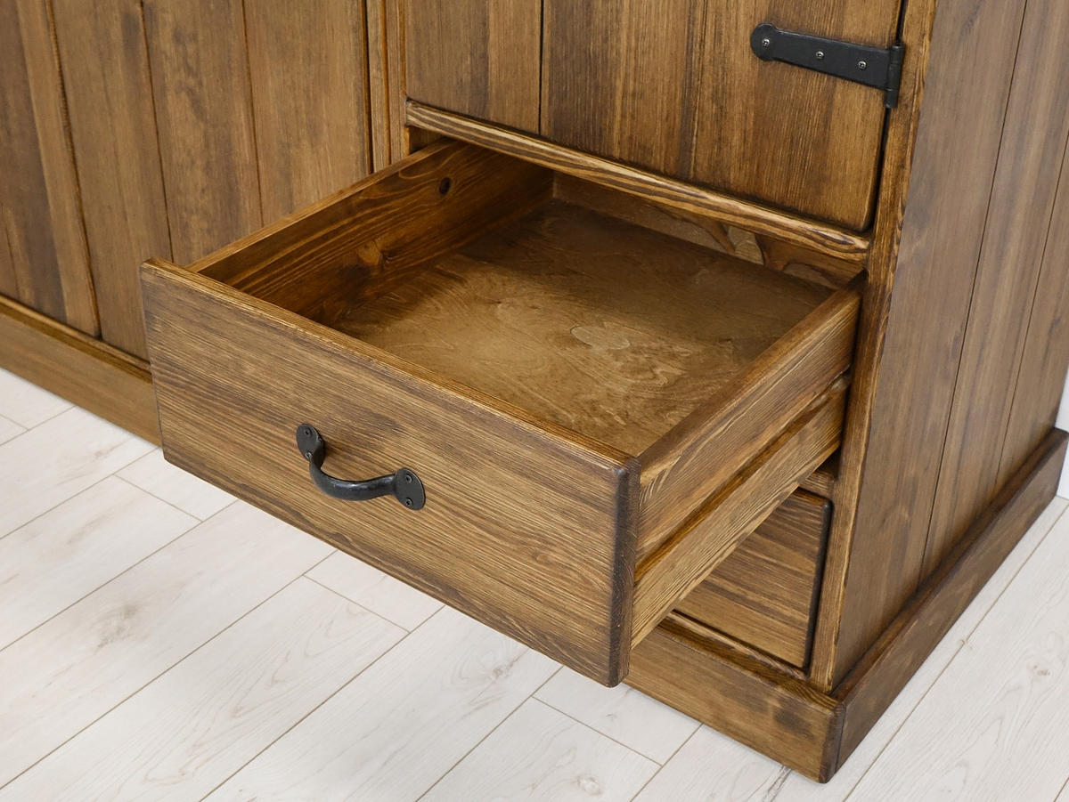KLEIDERSCHRANK aus Massivholz Rustyk 3D - Dunkelbraun/Schwarz, Holz (155/190/60cm) - Seart